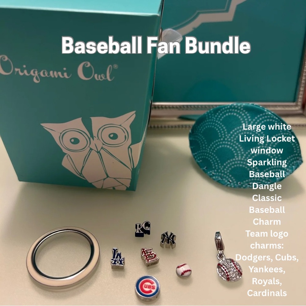 Origami Owl Baseball Charm Set - White and Silver